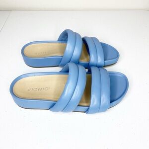 Vionic Safari Mayla Leather Slide Sandal in Blue Shadow Size 8.5